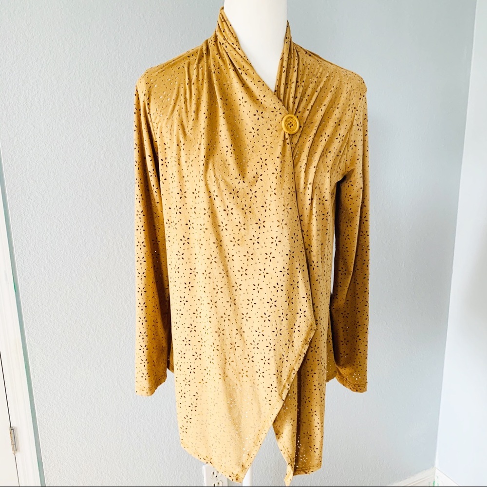 Bobeau Tan Faux Suede One Button Wrap/Cardigan SzS